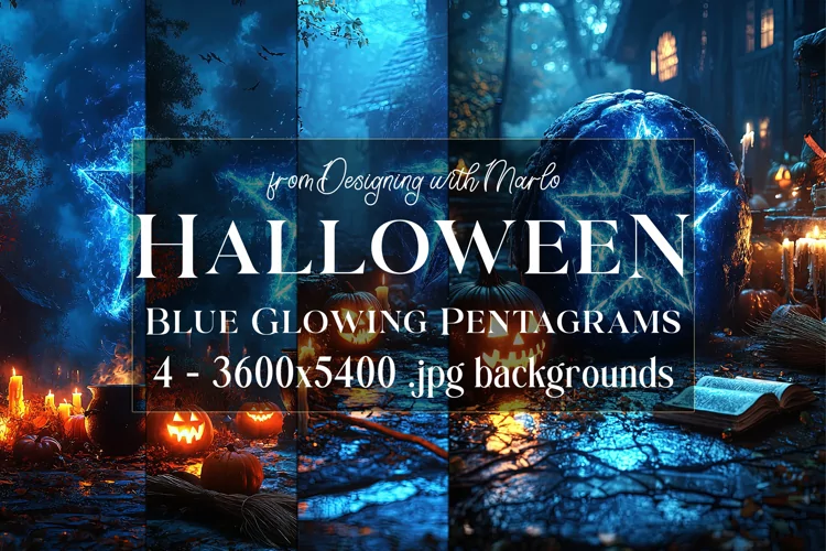Halloween Backgrounds, Blue Glowing Pentagram Backgrounds s2