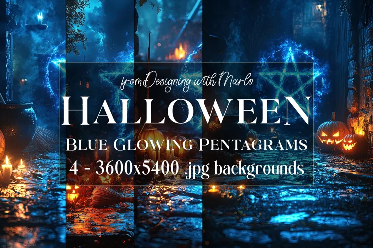 Halloween Backgrounds, Blue Glowing Pentagram Backgrounds s3