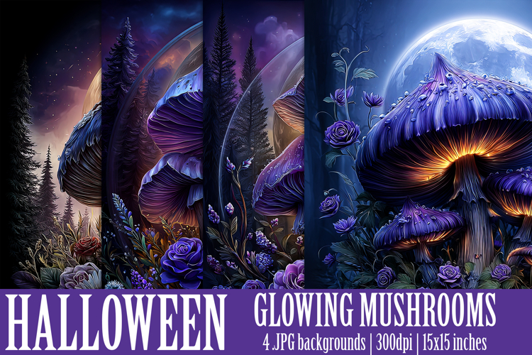 Halloween Backgrounds, Halloween Glowing Mushrooms, s1