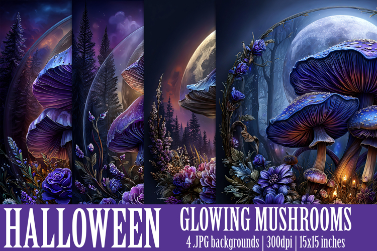 Halloween Backgrounds, Halloween Glowing Mushrooms, s2