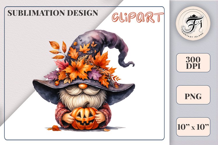 Halloween Gnome Watercolor Clipart | Fall Sublimation Design