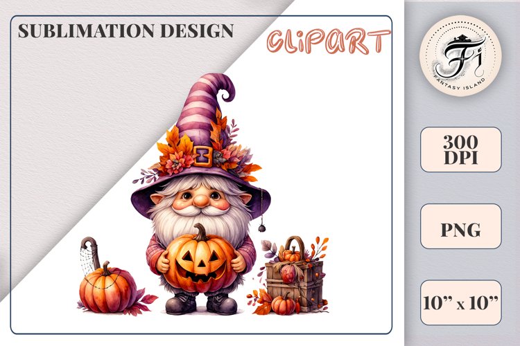 Halloween Gnome Watercolor Clipart | Fall Sublimation Design