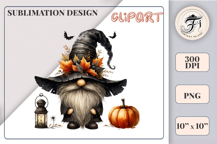 Halloween Gnome Watercolor Clipart | Fall Sublimation Design