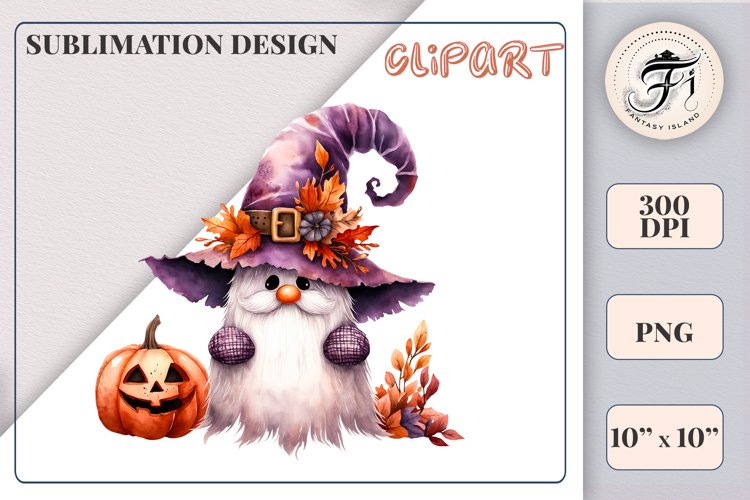 Halloween Gnome Watercolor Clipart | Fall Sublimation Design