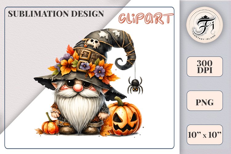 Halloween Gnome Watercolor Clipart | Fall Sublimation Design