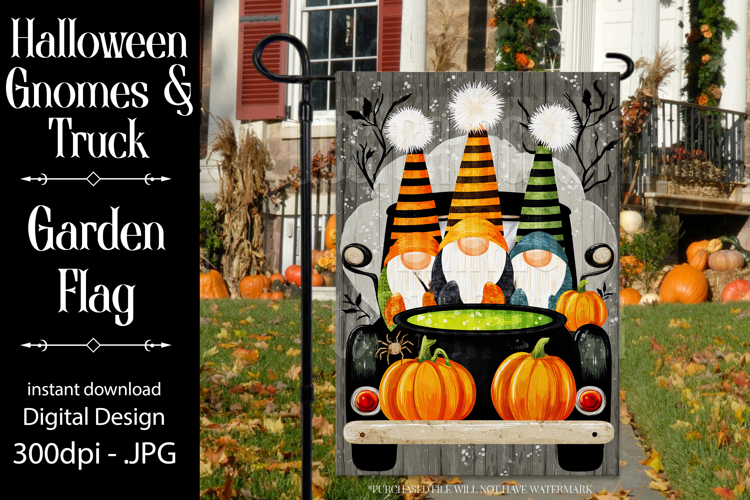 Halloween Gnome Garden Flag, Gnomes in Pickup Truck, d13