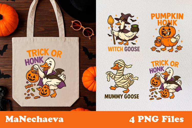 Funny Halloween Goose Clipart | Witch Mummy Pumpkin PNG