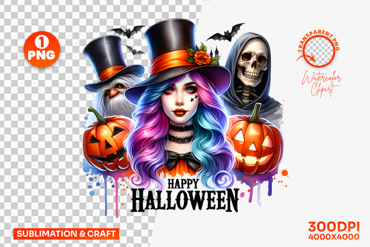 Halloween Witch Pumpkin Gnome Sublimation Clipart PNG
