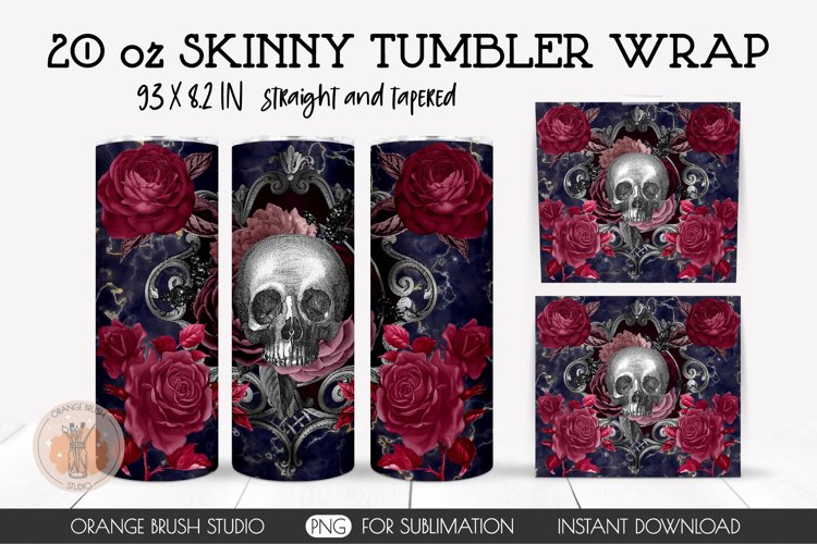 Halloween Gothic Skinny Tumbler Wrap 20 Oz Skull And Roses