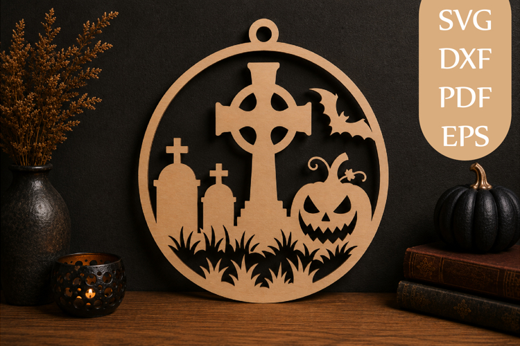Halloween Graveyard Cross Pumpkin SVG