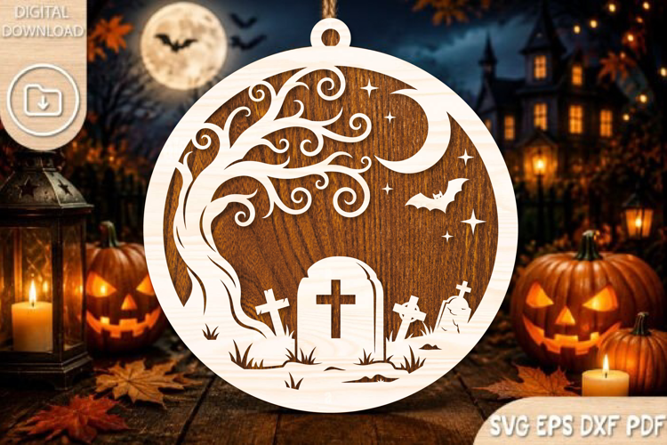 Halloween Graveyard Round Sign SVG