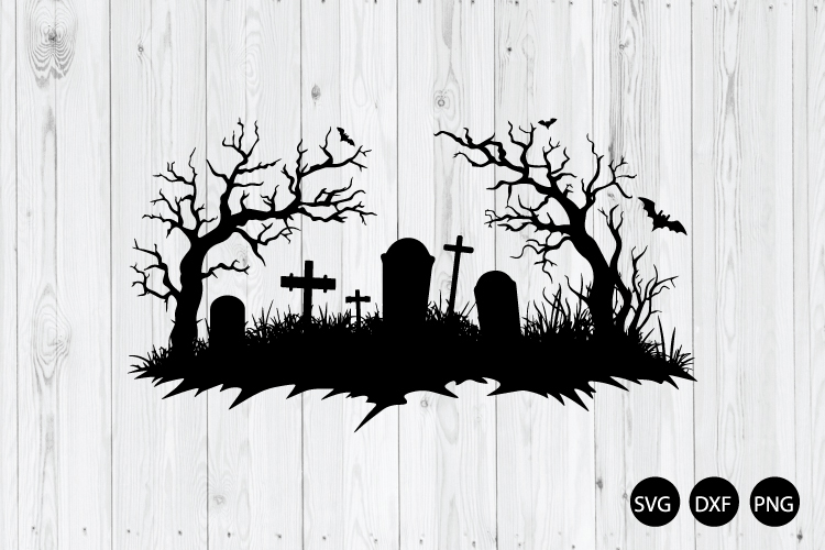 Halloween Graveyard with Tombstone SVG, Halloween SVG