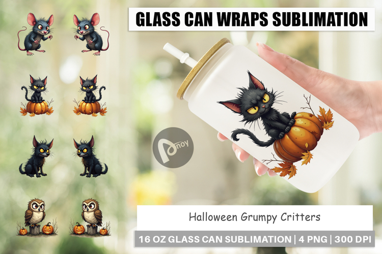 Glass Can Halloween Grumpy Critters