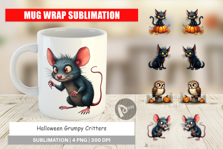 Mug Wrap Halloween Grumpy Critters