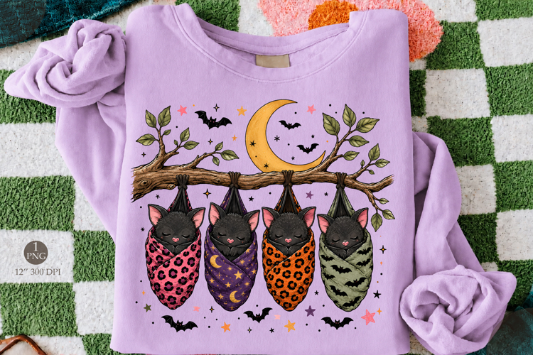 Halloween Hanging Bats PNG,Moon and Branch Design