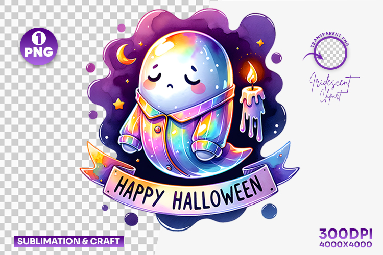 Halloween Happy Candle Ghost Clipart PNG Sublimation Design