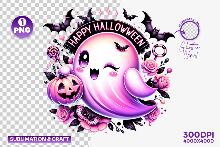 happy halloween pink ghost png, cute ghost clipart, pastel halloween sublimation, girly spooky png, kawaii ghost design, halloween pink clipart, spooky cute ghost png, halloween sublimation design, pink halloween ghost art, pastel spooky clipart