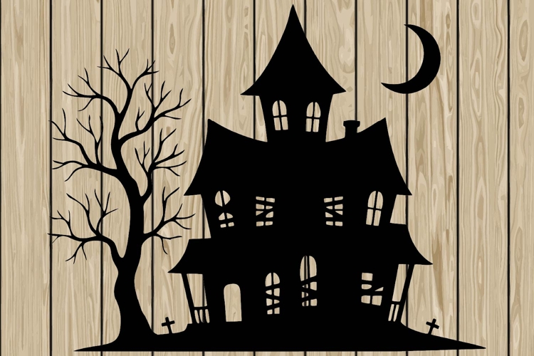 Halloween haunted House stencil silhouette SVG