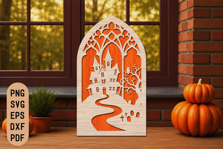 Halloween Haunted House Gothic Arch Laser Cut SVG