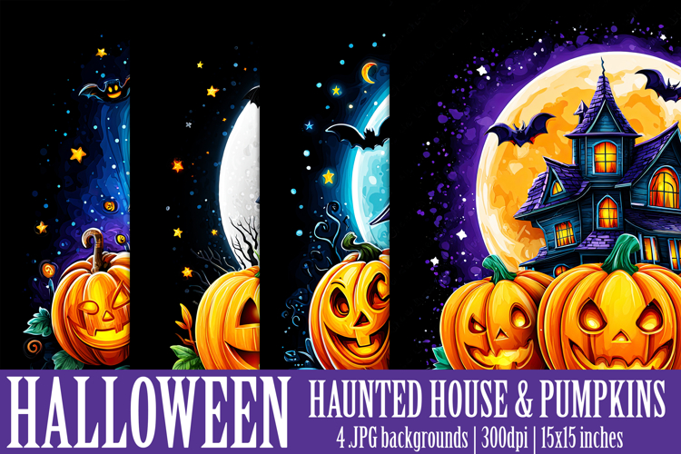 Halloween Backgrounds, Halloween Haunted House Pumpkins s2