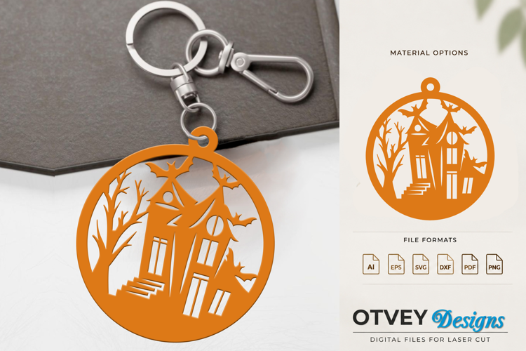 Halloween Haunted House Keychain Lasercut