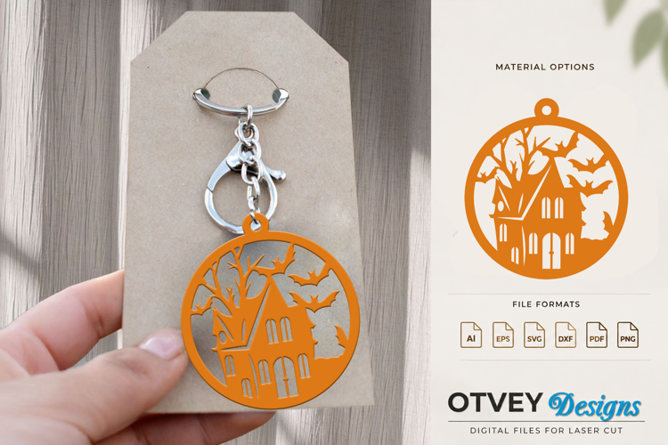 Halloween Haunted House Keychain Lasercut