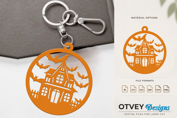 Halloween Haunted House Keychain Lasercut example image 1