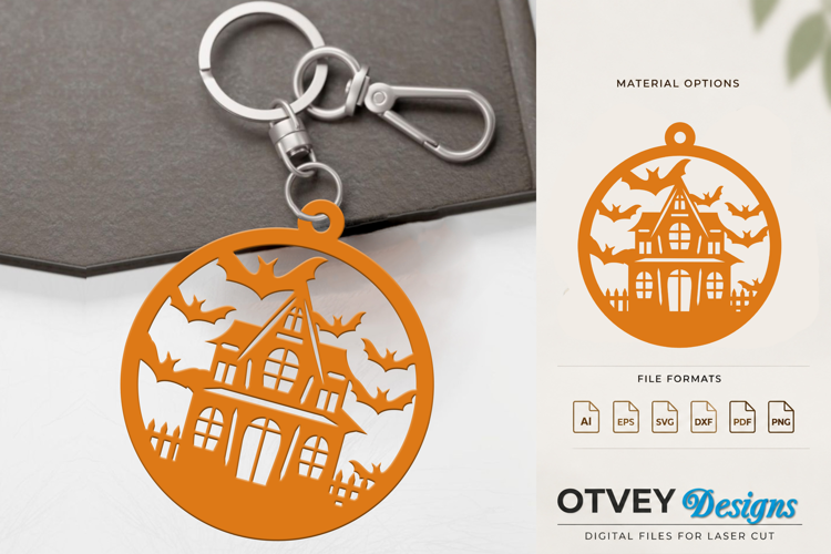 Halloween Haunted House Keychain Lasercut