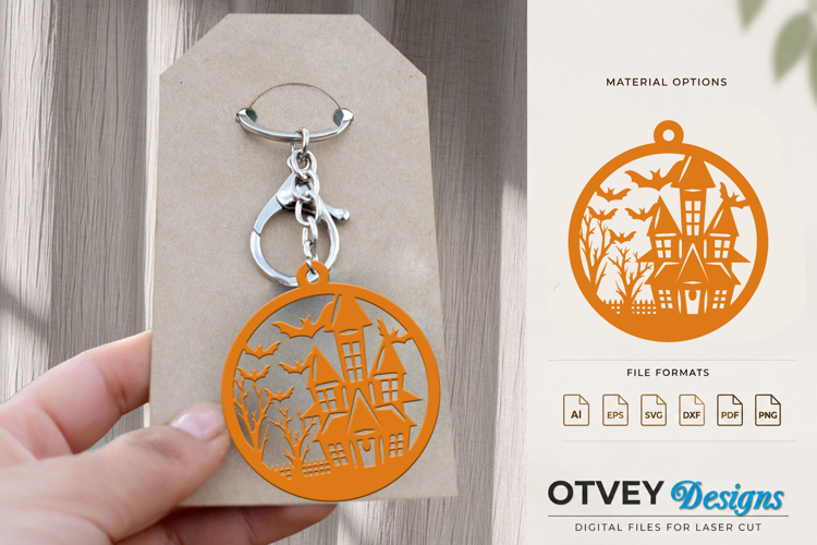 Halloween Haunted House Keychain Lasercut