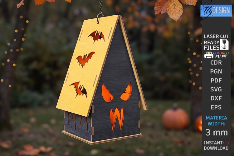 Halloween Haunted House Lantern Laser Cut | Candle Holder example image 1