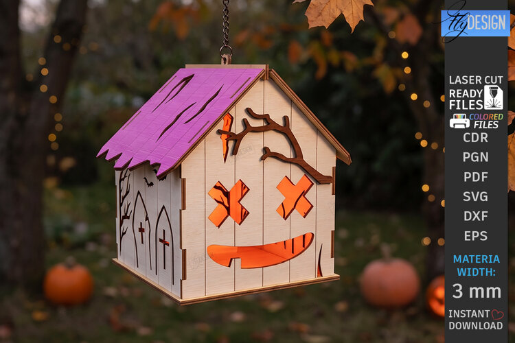 Halloween Haunted House Lantern Laser Cut | Candle Holder example image 1