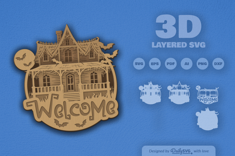 Halloween Haunted House Layered 3D SVG