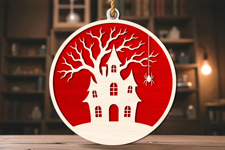 Halloween Haunted House Round Laser Cut SVG