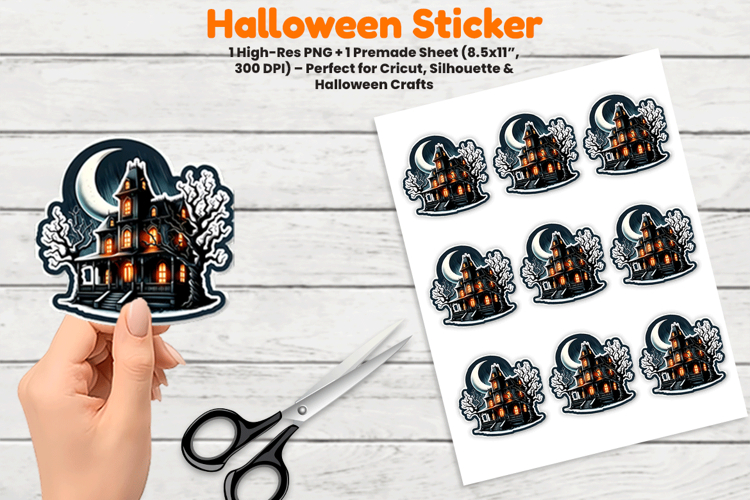 Halloween Haunted House Sticker Sublimation Design PNG
