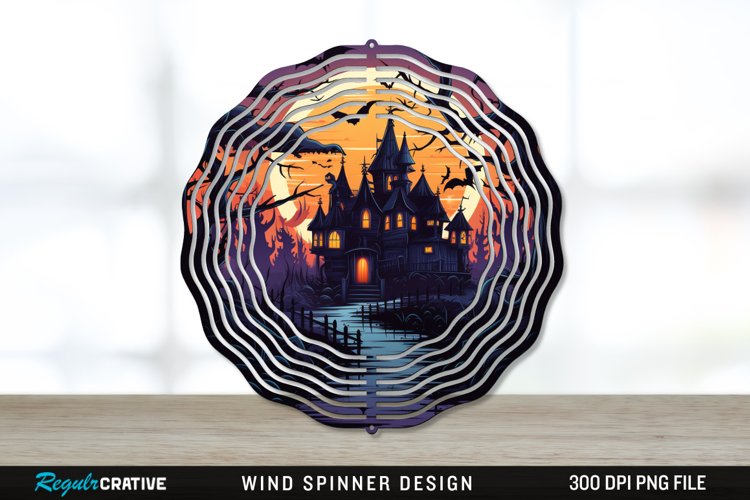 Halloween Haunted House Wind Spinner Sublimation PNG Design example image 1