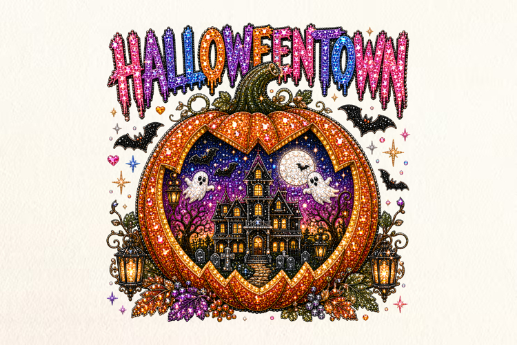 Halloween Haunted Pumpkin Rhinestone PNG Design