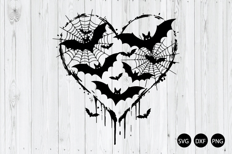 Halloween Heart SVG, Halloween Bats SVG, Halloween SVG example image 1
