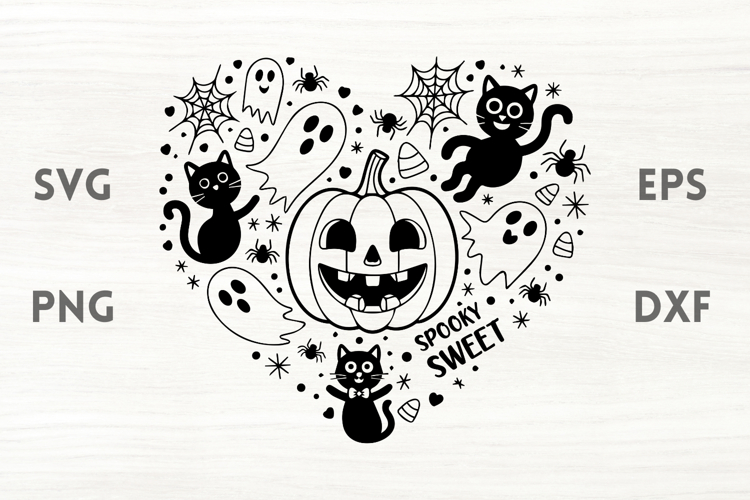 Halloween Heart SVG - Pumpkins Cats and Ghosts