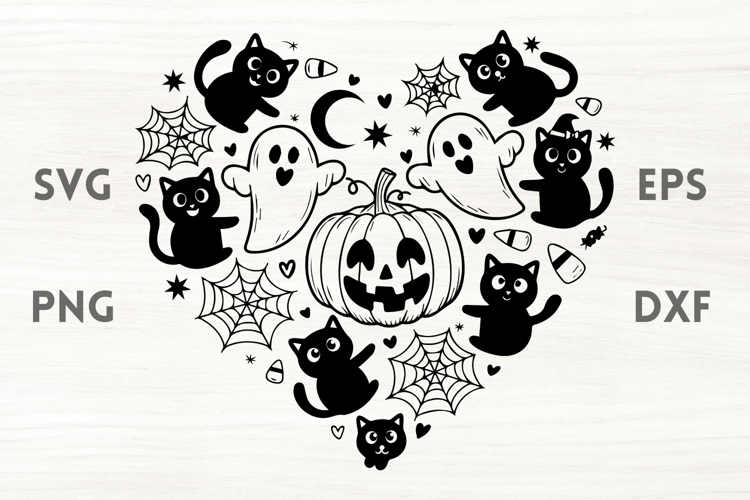 Happy Halloween Party Heart black cats SVG