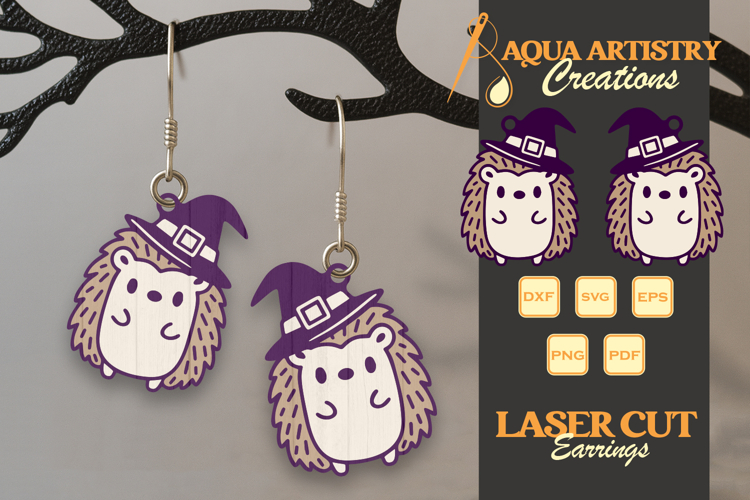 Hedgehog Witch Halloween Earrings Laser Cut SVG Template