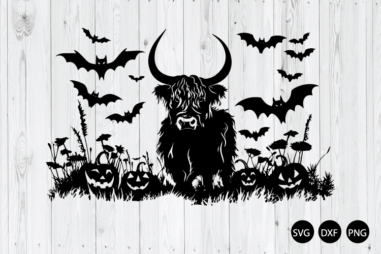 Halloween Highland Cow SVG, Highland Cow With Pumpkins SVG