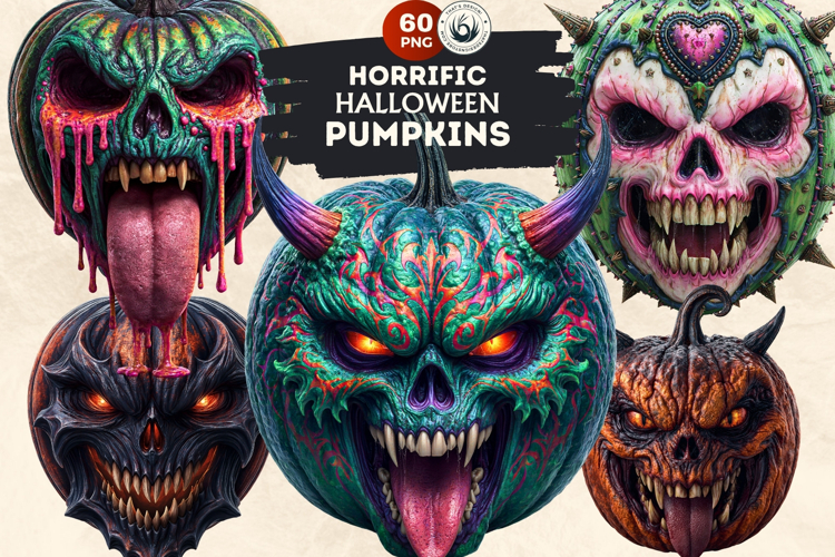 Horrific Halloween Pumpkins Clipart for POD & Scrapbooking