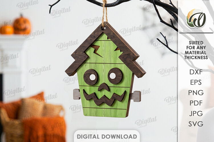 Halloween House Ornament Laser Cut. Hanging Ornament SVG example image 1