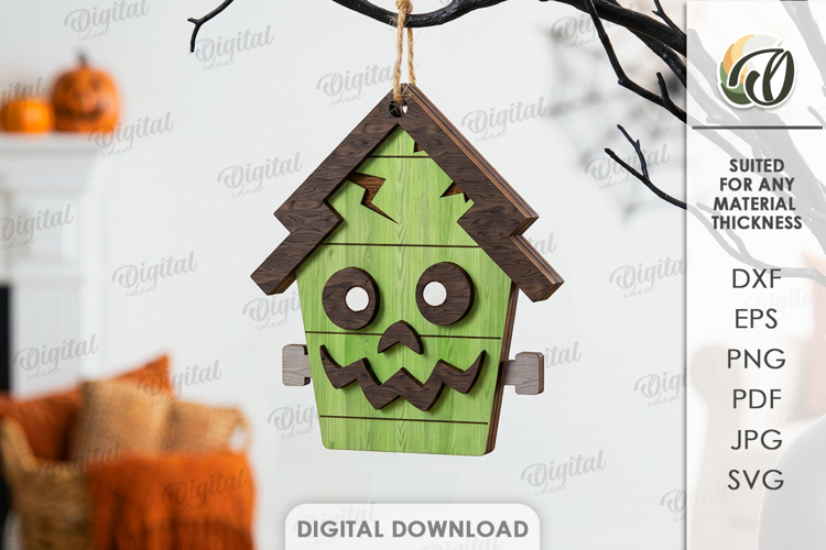 Halloween House Ornament Laser Cut. Hanging Ornament SVG