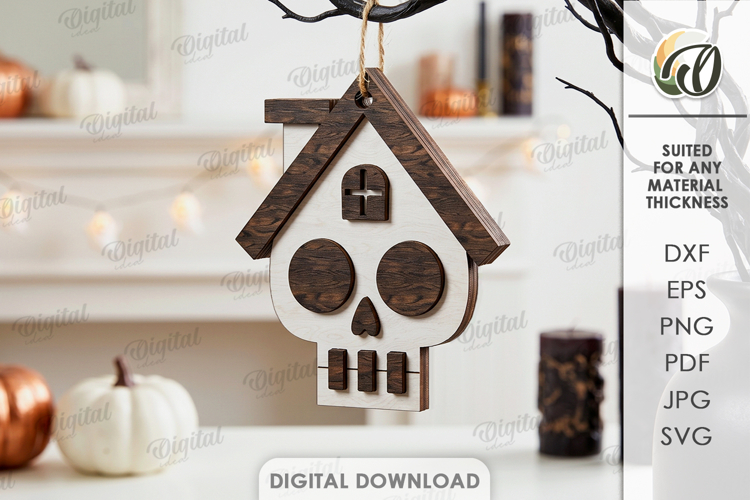 Halloween House Ornament Laser Cut. Hanging Ornament SVG