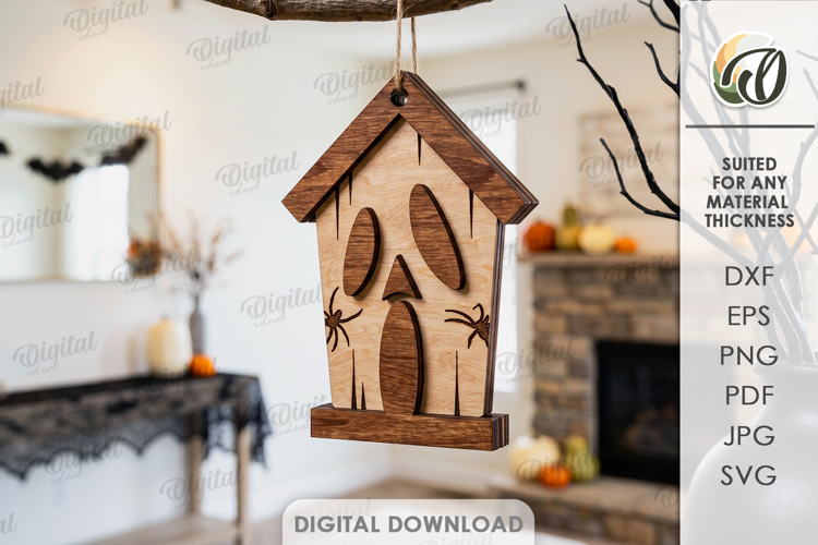 Halloween House Ornament Laser Cut. Hanging Ornament SVG