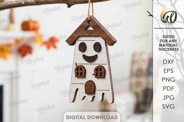Halloween House Ornament Laser Cut. Hanging Ornament SVG