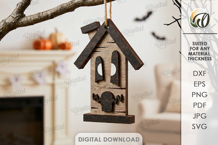 Halloween House Ornament Laser Cut. Hanging Ornament SVG