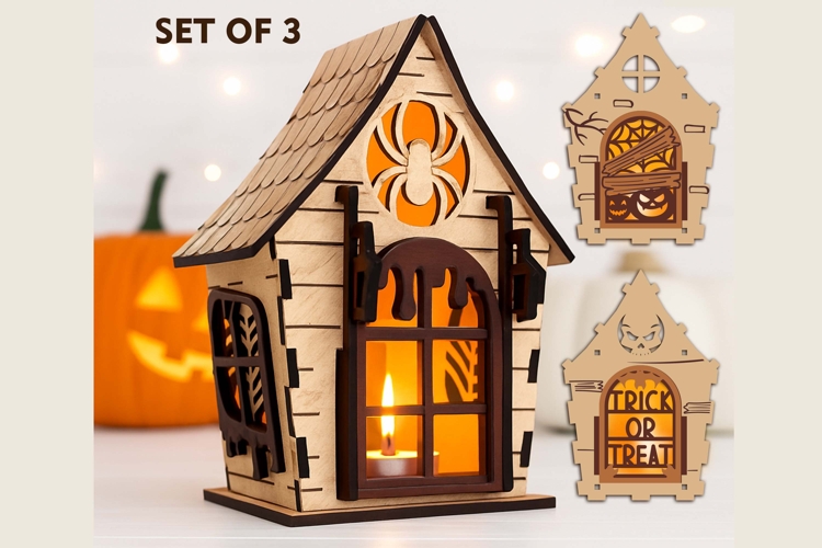 Halloween Haunted House Lantern Set 3 Designs - Spooky Decor