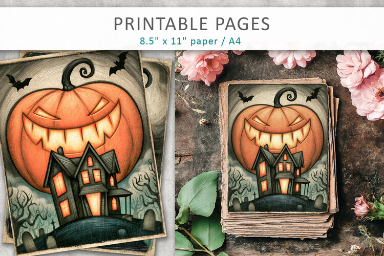 Halloween Junk Journal Pages, Craft Paper example image 1